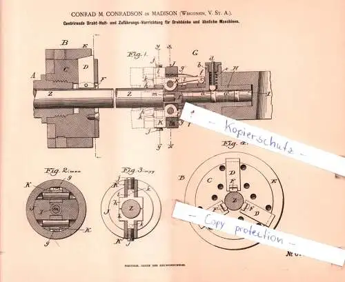 original Patent - Conrad M. Conradson in Madison , Wisconsin, V. St. A. , 1892 , Mechanische Metallbearbeitung !!!