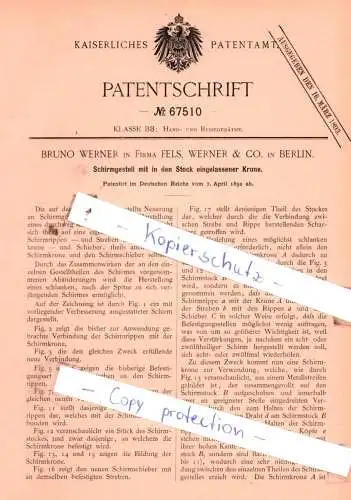 original Patent - Bruno Werner in Firma Fels, Werner & Co. in Berlin , 1892 , Hand- und Reisegeräthe !!!