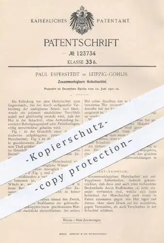 original Patent - Paul Esperstedt , Leipzig / Gohlis , 1900 , Zusammenlegbare Hutschachtel | Hut , Hüte , Schachtel !!