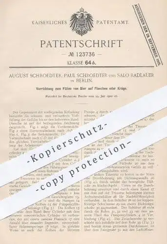 original Patent - August u. Paul Schroedter / Salo Radlauer , Berlin , 1900 , Füllen von Bier auf Flaschen u. Krüge !!!