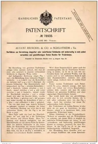 Original Patentschrift - A. Reuschel & Co in Schlotheim i. Th., 1892 , Herstellung doppelter Schläuche , Weberei , Weber