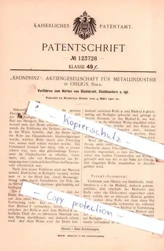 original Patent - "Kronprinz", Aktiengesellschaft für Metallindustrie in Ohligs, Rhld. , 1900 , Härten von Stahldraht!!!