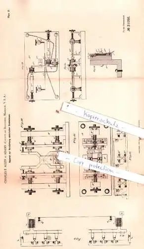 original Patent - C. E. Allen in Adams , County of Berkshire, Massach., V. S. A. , 1884 , Elektrische Apparate !!!