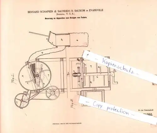 original Patent - Bernard Schapker & Saunders b. Sausom in Evansville , 1884 , Werkzeuge und Geräthe !!!