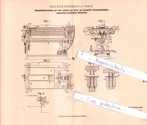 original Patent - Maurice Koechlin in Paris , 1899 , Stromschlußvorrichtung mit Musterkarte !!!