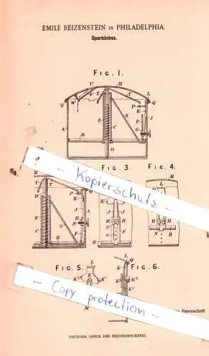 original Patent - Emile Reizenstein in Philadelphia , 1900 , Sparbüchse !!!