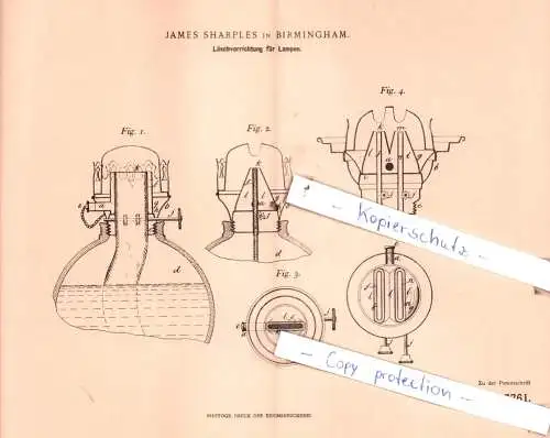 original Patent - James Sharples in Birmingham , 1900 ,  Löschvorrichtung für Lampen !!!