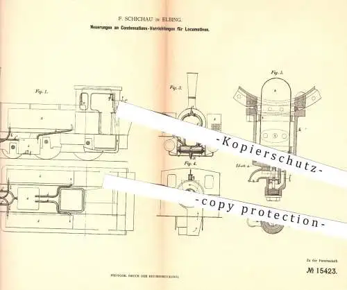 original Patent - F. Schichau , Elbing , Kondensation bei Dampf - Lokomotiven | Eisenbahn , Eisenbahnen , Kondensator !