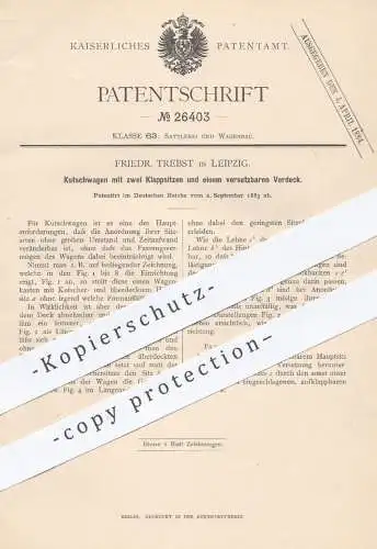 original Patent - Fr. Trebst , Leipzig , 1883 , Kutschwagen mit Klappsitzen u. Verdeck | Kutsche , Pferdekutsche , Wagen