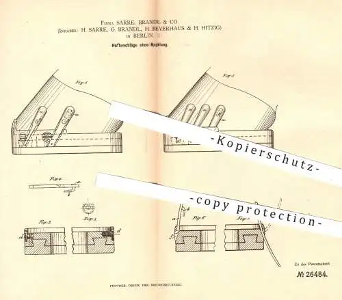 original Patent - Fa. Sarre , Brandl , Beyerhaus & Hitzig in Berlin , 1883 , Hufbeschlag ohne Nagelung | Hufeisen , Hufe