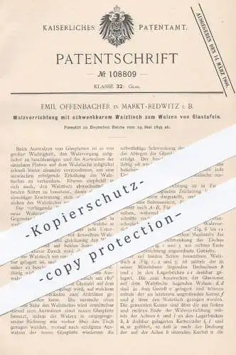 original Patent - Emil Offenbacher , Markt Redwitz , 1899 , Walztisch zum Walzen von Glastafeln | Glas , Glaserei !!!