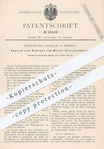 original Patent - Ferdinand Lasalle , Leipzig 1884 , Reinigen von Patronenhülsen aus Metall | Patronen , Waffen , Gewehr