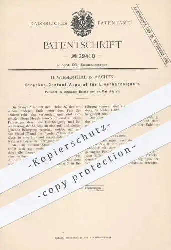 original Patent - H. Wiesenthal in Aachen , 1884 , Elektrischer Kontakt für Eisenbahnsignale | Eisenbahnen , Signal !!!