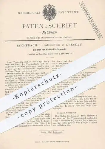 original Patent - Eschebach & Haussner , Dresden , 1884 , Schieber für Kaffee - Rösttrommeln | Rösten , Kaffeebohnen !!!