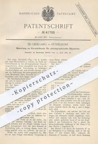 original Patent - Ed. Liesegang , Düsseldorf , 1887 , Verschlüsse für fotografische Objektive | Kamera , Fotograf , Foto