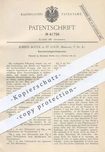 original Patent - Joseph Boyer , St. Louis , Missouri USA , 1887 , Geschwindigkeitsmesser | Tachometer , Tacho , Motor !