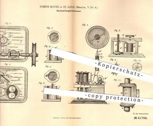 original Patent - Joseph Boyer , St. Louis , Missouri USA , 1887 , Geschwindigkeitsmesser | Tachometer , Tacho , Motor !