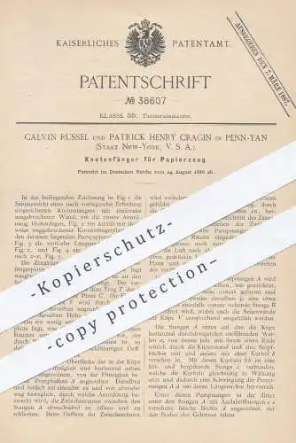 original Patent - Calvin Russel , Patrick Henry Gragin , Penn Yan , New York , USA , 1886 , Knotenfänger für Papier !!