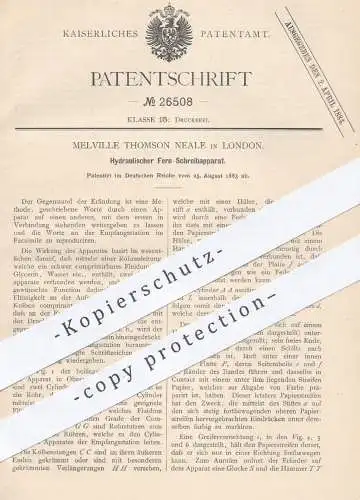 original Patent - Melville Thomson Neale in London , 1883 , Hydraulischer Fernschreiber | Morsen , Schreiben , Druckerei