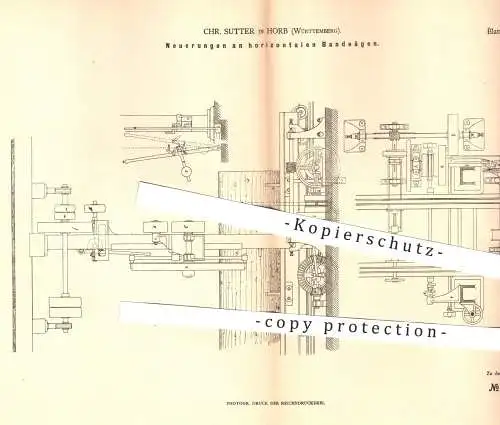 original Patent - Chr. Sutter in Horb , 1879 , Horizontale Bandsägen | Säge , Sägen , Holz , Tischler , Holzsäge !!!