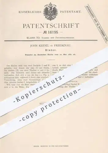 original Patent - John Keidel , Berlin Friedenau , 1881 , Binder | Buchbinder , Buchbinderei , Buch , Mappe , Karton !!!