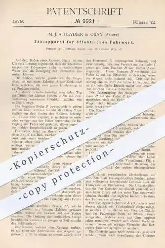 original Patent - M. J. A. Deydier , Oran , Algier , 1879 , Zählwerk für Fuhrwerk | Taxameter , Uhrwerk , Uhr , Uhren !