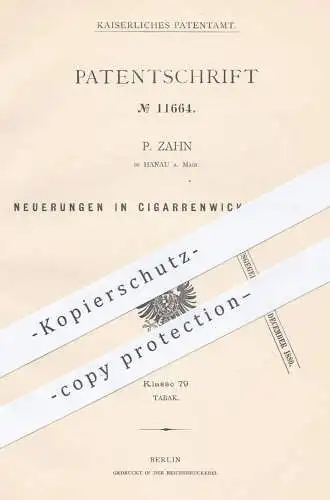 original Patent - P. Zahn , Hanau / Main , 1880 , Zigarrenwickelformen | Wickeln von Zigarren , Tabak , Zigarre !!!