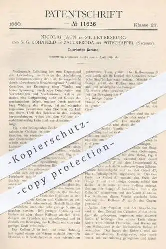 original Patent - Nicolai Jagn , St. Petersburg Russland / S. G. Cohnfeld , Zauckeroda / Potschappel , 1880 , Gebläse !!