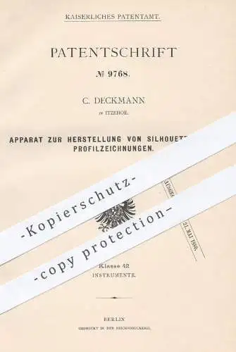 original Patent - C. Deckmann , Itzehoe 1879 , Zeichnen von Silhouetten u. Profil | Künstler , Kunst , Malen , Maler !!!