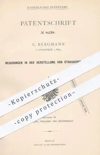 original Patent - C. Bergmann , Osterwieck / Harz , 1879 , Herstellung von Straßenpflaster | Pflastersteine , Straßenbau