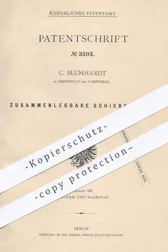 original Patent - C. Blumhardt , Simonshaus / Vohwinkel 1878 , Zusammenlegbare Schiebekarre | Karre  Karren , Schubkarre