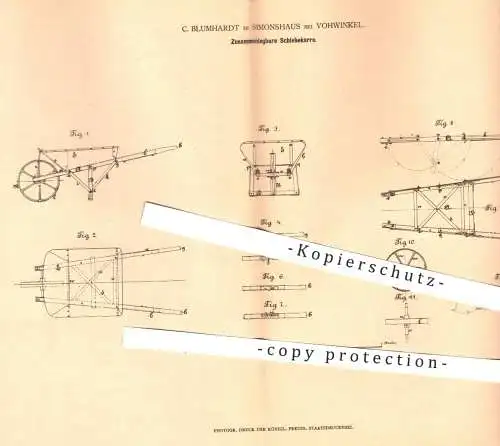 original Patent - C. Blumhardt , Simonshaus / Vohwinkel 1878 , Zusammenlegbare Schiebekarre | Karre  Karren , Schubkarre