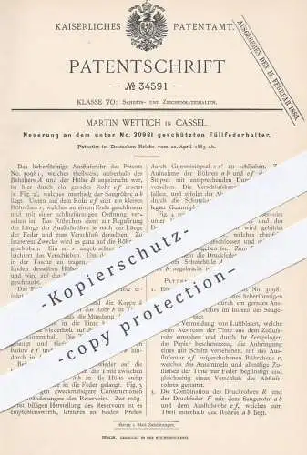 original Patent - Martin Wettich , Kassel , 1885 , Füllfederhalter | Federhalter , Feder , Schreibfeder , Füller !!!