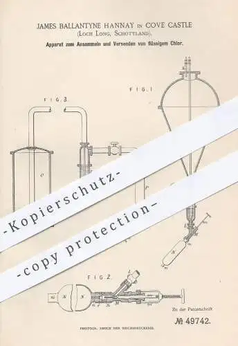 original Patent - J. Ballantyne Hannay , Cove Castle  Loch Long , Schottland 1889 , Sammeln von flüssigem Chlor | Chemie