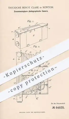 original Patent - Th. Minot Clark , Newton , 1894 , Zusammenlegbare Foto - Kamera | Fotograf , Fotografie , Photographie