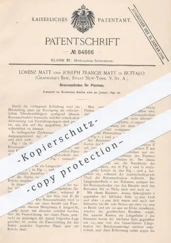 original Patent - Lorenz & J. Francis Matt , Buffalo , Erie , New York USA , 1894 , Resonanzboden für Pianinos | Klavier