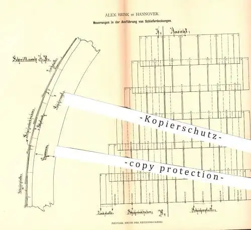 original Patent - Alex. Brink in Hannover , 1878 , Ausführung von Schieferdeckungen | Schiefer , Dach , Dachdecker , Bau