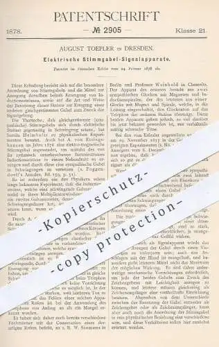 original Patent - Aug. Toepler , Dresden 1878 , Elektrische Stimmgabel - Signalapparate | Stimmgabeln , Musikinstrument