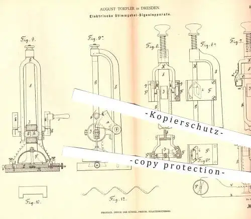 original Patent - Aug. Toepler , Dresden 1878 , Elektrische Stimmgabel - Signalapparate | Stimmgabeln , Musikinstrument