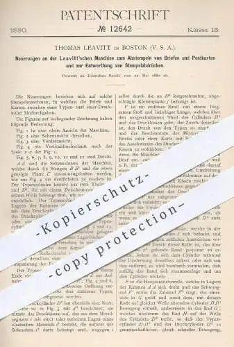 original Patent - Thomas Leavitt , Boston , USA , 1880 , Stempeln der Briefe u. Postkarten und Entwertung von Stempel