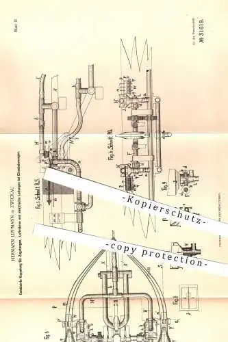 original Patent - Hermann Lippmann in Zwickau , 1884 , Kupplung für Zugstangen , Luftröhren u. Leitungen an Eisenbahnen