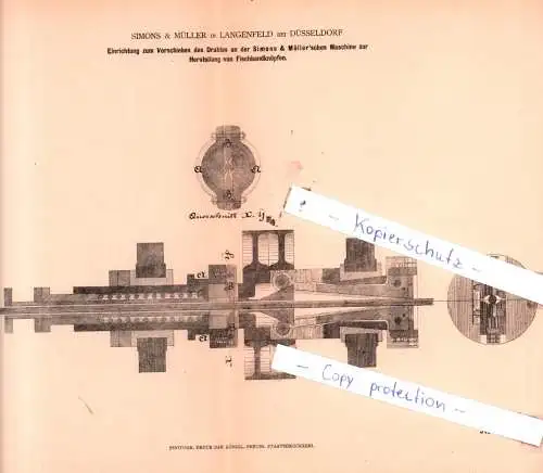 original Patent - Simons & Müller in Langenfeld bei Düsseldorf , 1878 , Verschieben des Drahtes !!!