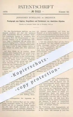 original Patent - Johannes Schilling , Dresden , 1878 , Pantograph zum Kopieren , Vergrößern u. Verkleinern von Objekten