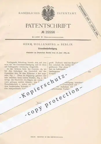 original Patent - Herm. Wollenberg in Berlin , 1883 , Befestigung für Krawatte , Krawatten , Fliege , Schlips | Mode !!!