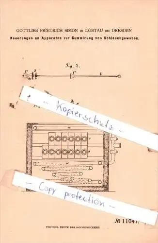 Original Patent  - G. Friedrich Simon in Löbtau bei Dresden , 1880 , Apparaten zur Gummirung  !!!