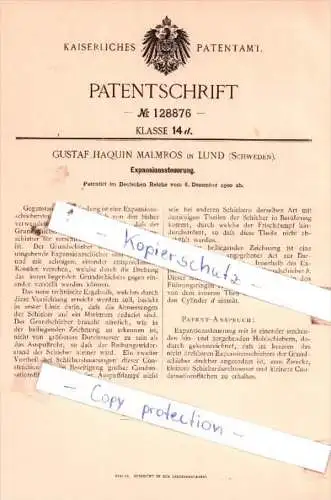 Original Patent  - Gustav Haquin Malmros in Lund , Schweden , 1900 ,  Expansionssteuerung !!!