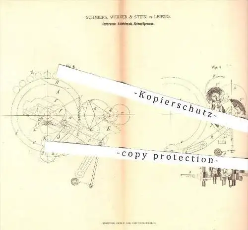 original Patent - Schmiers, Werner & Stein , Leipzig , 1880 , Rotierende Lichtdruck - Schnellpresse | Presse , Druck !!