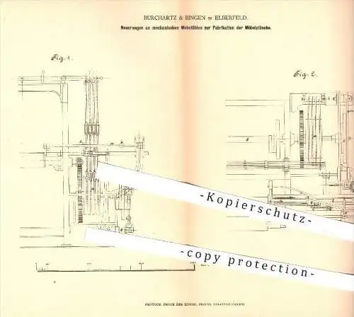 original Patent - Burchartz & Bingen , Elberfeld , 1878 , Webstühle zur Fabrikation von Möbelplüsch | Webstuhl , Möbel !