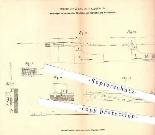 original Patent - Burchartz & Bingen , Elberfeld , 1878 , Webstühle zur Fabrikation von Möbelplüsch | Webstuhl , Möbel !