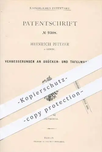 original Patent - Heinrich Pfitzer in Leipzig , 1879 , Brückenwaage , Tafelwaage | Waage , Waagen , Wiegen , Gewichte !